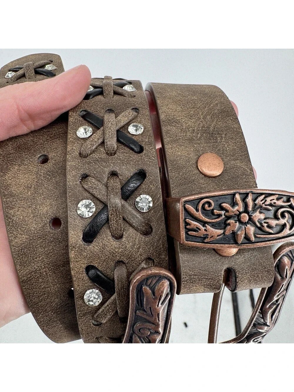 Vintage 90s y2k belt brown leather western cowgirl rodeo festival adjustable